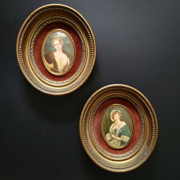 Vtg Oval Cameo Creation Prints Pair Vintage Victorian Antique Style Portraits - Picture 1 of 10